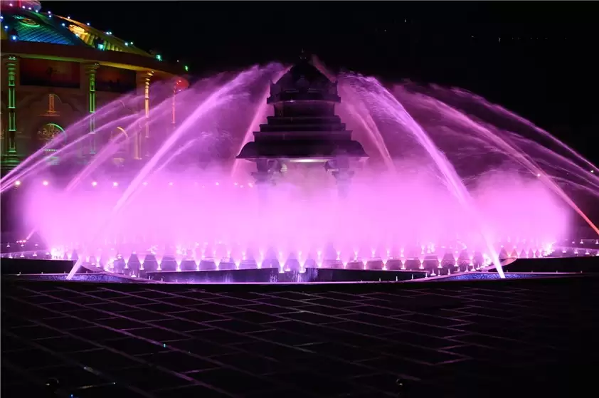 Chennai Gruji Temple Lotus Shape Music Dancing Water Fountain, India